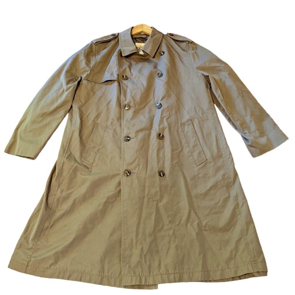 Vintage 1970’s Trench Coat Double Breasted Epaulettes Misty Harbor Long Beige